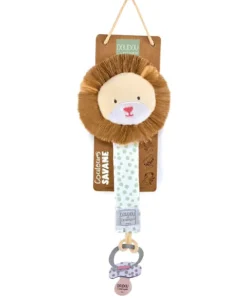 Doudou et Compagnie Attache sucette Lion - Couleurs Savane - 18 cm - Vert> Attache Sucette