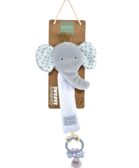 Doudou et Compagnie Attache sucette éléphant - 18 cm - gris clair> Attache Sucette