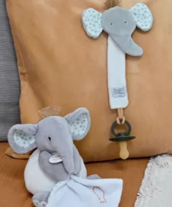Doudou et Compagnie Attache sucette éléphant - 18 cm - gris clair><noscript><img width=