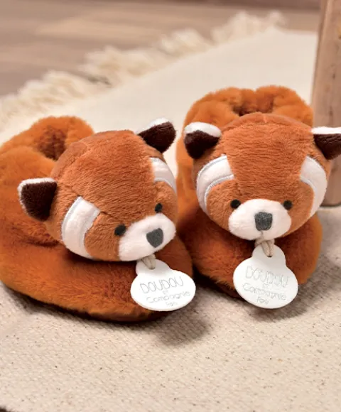 Doudou et Compagnie Chaussons bebe en peluche panda roux - Unicef - 0-6 mois> Chaussons