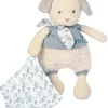 Doudou et Compagnie Chien peluche beige avec mouchoir bleu en coton BIO - 22 cm> Doudou Mouchoir|Doudous En Coton Bio