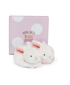 Doudou et Compagnie Coffret cadeau naissance chaussons lapin rose avec hochet - 0/6 mois> Chaussons