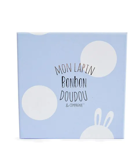 Doudou et Compagnie Coffret cadeau naissance chaussons lapin bleu avec hochet - 0/6 mois> Chaussons