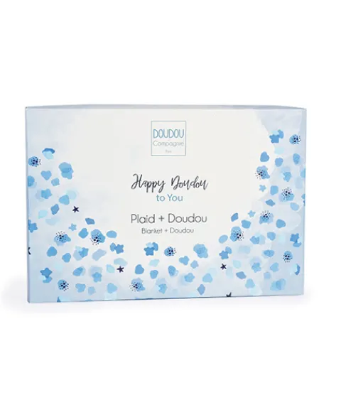 Doudou et Compagnie Coffret cadeau naissance plaid et Doudou Lapin Happy Glossy - 70 x 100 cm> Doudou Mouchoir|Petit Format