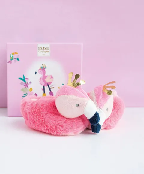 Doudou et Compagnie Coffret chaussons Bébé - Flamant rose 0-6 Mois> Chaussons