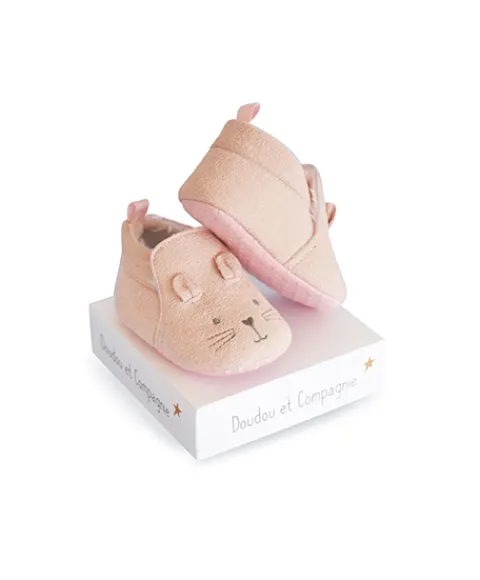 Doudou et Compagnie Coffret chaussons Bébé roses - 0/6 mois> Chaussons