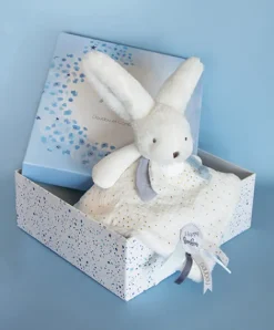 Doudou et Compagnie Coffret Doudou plat Lapin bleu - Happy Glossy - 25 cm> Doudou Plat
