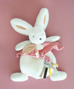 Doudou et Compagnie Coffret Doudou plat Lapin Vieux rose - Happy Boho - 25 cm> Doudou Plat