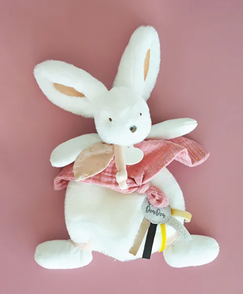 Doudou et Compagnie Coffret Doudou plat Lapin Vieux rose - Happy Boho - 25 cm> Doudou Plat