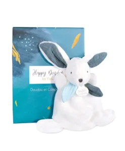 Doudou et Compagnie Coffret Mini Doudou Lapin bleu - Happy Pop - 17 cm> Petit Format|Doudou Plat