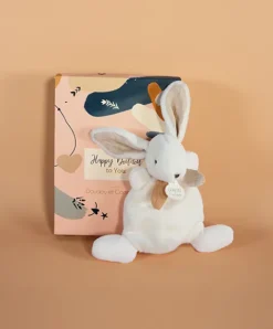 Doudou et Compagnie Coffret Mini Doudou plat Lapin beige - Happy Wild - 17 cm> Petit Format|Doudou Plat