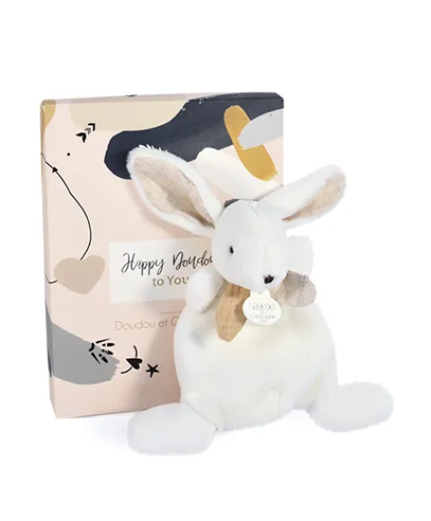 Doudou et Compagnie Coffret Mini Doudou plat Lapin beige - Happy Wild - 17 cm> Petit Format|Doudou Plat