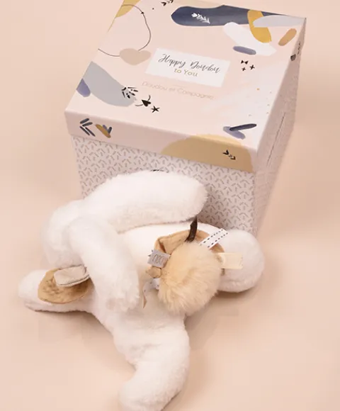 Doudou et Compagnie Coffret Pantin Lapin beige - Happy Wild - 25 cm> Peluches