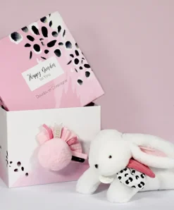 Doudou et Compagnie Coffret Pantin Lapin rose - Happy Blush - 25 cm><noscript><img width=
