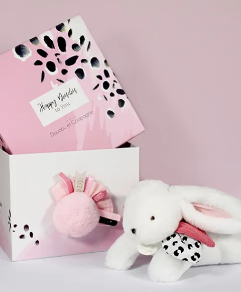 Doudou et Compagnie Coffret Pantin Lapin rose - Happy Blush - 25 cm> Peluches