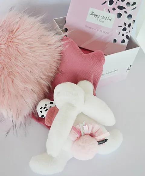 Doudou et Compagnie Coffret Pantin Lapin rose - Happy Blush - 25 cm> Peluches