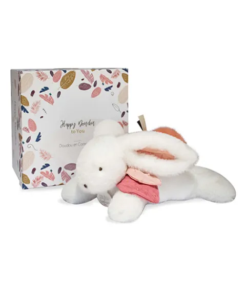 Doudou et Compagnie Coffret Pantin Lapin Vieux rose - Happy Boho - 25 cm> Peluches