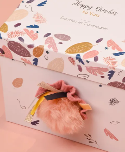 Doudou et Compagnie Coffret Pantin Lapin Vieux rose - Happy Boho - 25 cm> Peluches