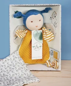 Doudou et Compagnie Doudou attache sucette abeille Pollen en coton BIO - 17 cm> Doudou Mouchoir|Petit Format