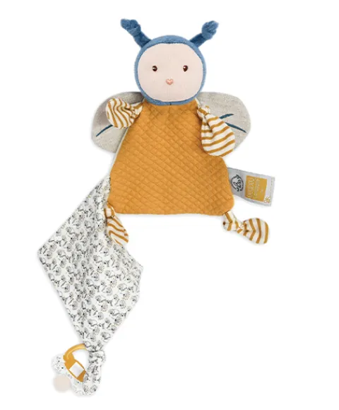 Doudou et Compagnie Doudou attache sucette abeille Pollen en coton BIO - 17 cm> Doudou Mouchoir|Petit Format