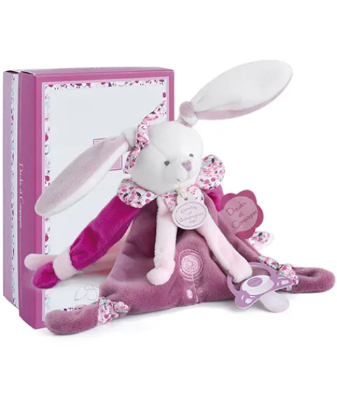 Doudou et Compagnie Doudou attache sucette lapin Cerise rose - 17 cm> Doudou Attache-Sucette|Attache Sucette