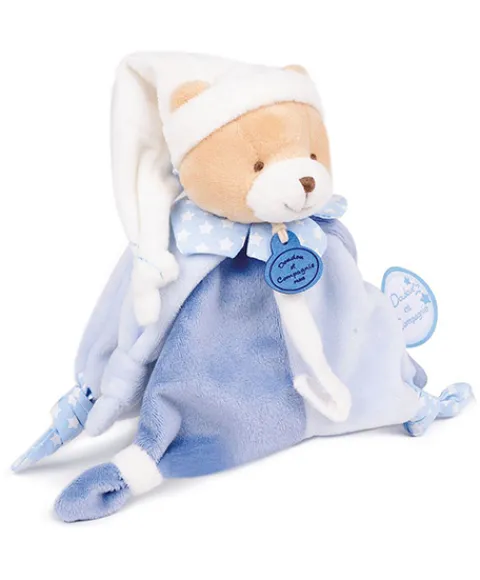 Doudou et Compagnie Doudou attache sucette ours Petit chou - Bleu - 17 cm> Petit Format|Doudou Plat