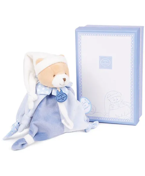 Doudou et Compagnie Doudou attache sucette ours Petit chou - Bleu - 17 cm> Petit Format|Doudou Plat