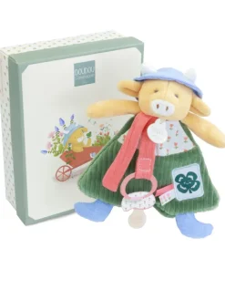 Doudou et Compagnie Doudou attache-sucette Vache Anette - 19 cm> Doudou Attache-Sucette