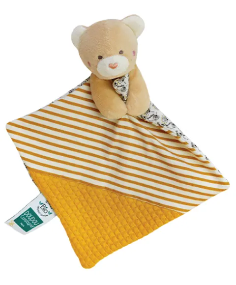 Doudou et Compagnie Doudou bébé ours en coton BIO - 20 cm - modèle aléatoire> Doudou Plat
