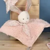 Doudou et Compagnie Doudou carré plat lapin rose en coton BIO - 25 cm> Doudou Plat|Doudous En Coton Bio