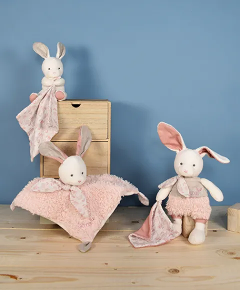 Doudou et Compagnie Doudou carré plat lapin rose en coton BIO - 25 cm> Doudou Plat|Doudous En Coton Bio