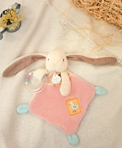 Doudou et Compagnie Doudou hochet bebe lapin rose - LAPIN CIBOULETTE - 21 cm> Doudou Plat|Hochets Et Pantins D'Activités
