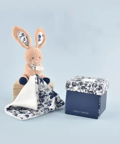 Doudou et Compagnie Doudou LAPIN bleu Marine avec mouchoir - BOH'AIME -> Petit Format