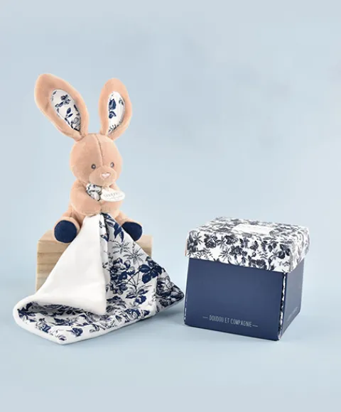 Doudou et Compagnie Doudou LAPIN bleu Marine avec mouchoir - BOH'AIME -> Petit Format