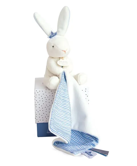 Doudou et Compagnie Doudou lapin mouchoir bleu lapin matelot - 10 cm> Doudou Mouchoir|Petit Format