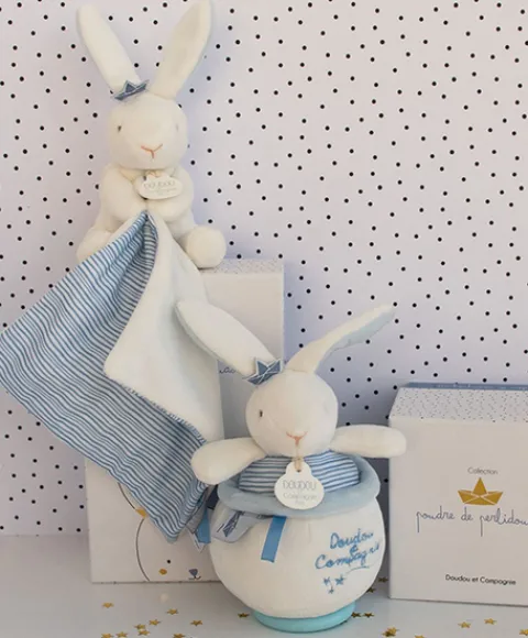 Doudou et Compagnie Doudou lapin mouchoir bleu lapin matelot - 10 cm> Doudou Mouchoir|Petit Format