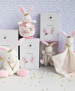 Doudou et Compagnie Doudou lapin mouchoir rose lapin étoile - 10 cm><noscript><img width=