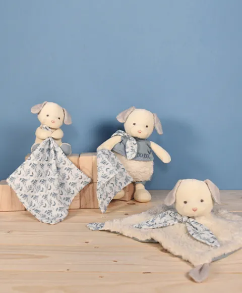 Doudou et Compagnie Doudou mouchoir chien bleu en coton BIO -15 cm> Doudou Mouchoir|Petit Format
