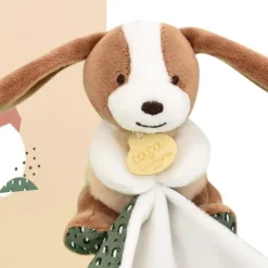 Doudou et Compagnie Doudou mouchoir chien vert et marron - 11 cm> Doudou Mouchoir