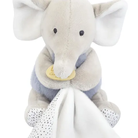 Doudou et Compagnie Doudou mouchoir elephant bleu et gris - 11 cm> Doudou Mouchoir