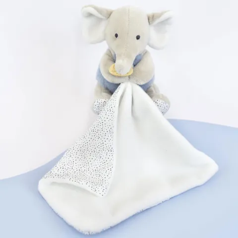 Doudou et Compagnie Doudou mouchoir elephant bleu et gris - 11 cm> Doudou Mouchoir
