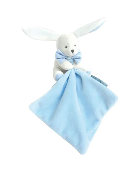Doudou et Compagnie Doudou mouchoir lapin bleu - 10 cm - Boite fleur> Doudou Mouchoir|Petit Format