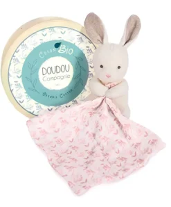 Doudou et Compagnie Doudou mouchoir lapin rose en coton BIO - 15 cm> Doudou Mouchoir|Petit Format