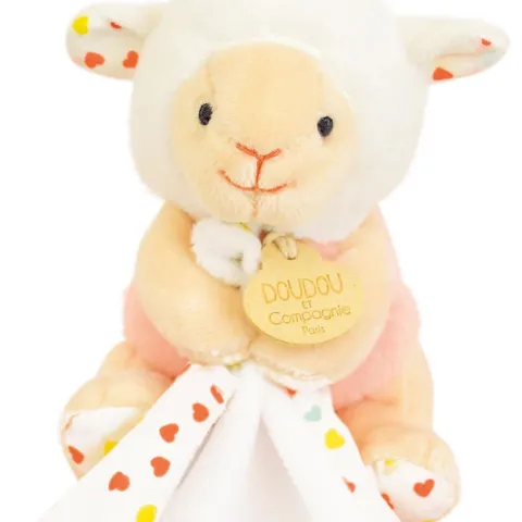 Doudou et Compagnie Doudou mouchoir mouton blanc et orange - 11 cm> Doudou Mouchoir