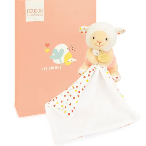 Doudou et Compagnie Doudou mouchoir mouton blanc et orange - 11 cm> Doudou Mouchoir