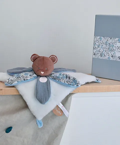 Doudou et Compagnie Doudou OURS bleu avec pétales - BOH'AIME -> Doudou Plat
