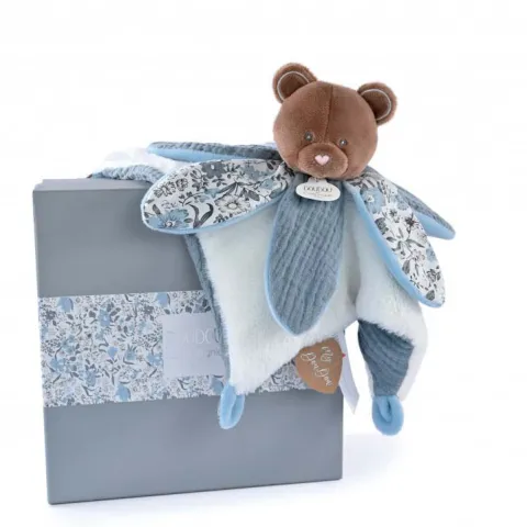 Doudou et Compagnie Doudou OURS bleu avec pétales - BOH'AIME -> Doudou Plat