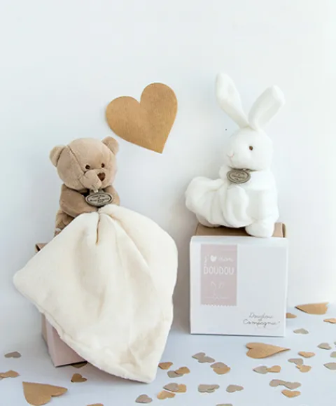 Doudou et Compagnie Doudou ours mouchoir - 10 cm - Boite fleur> Doudou Mouchoir|Petit Format