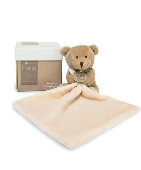 Doudou et Compagnie Doudou ours mouchoir - 10 cm - Boite fleur> Doudou Mouchoir|Petit Format