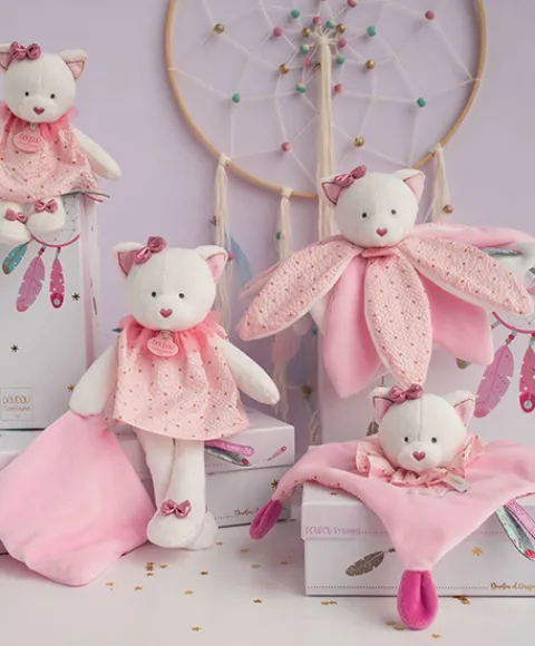 Doudou et Compagnie Doudou plat Chat rose - Attrape-rêves - 20 cm> Doudou Plat